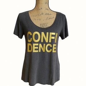 CONFIDENCE Graphic Tee in Gray Cotton | Size L | Metallic Gold Print